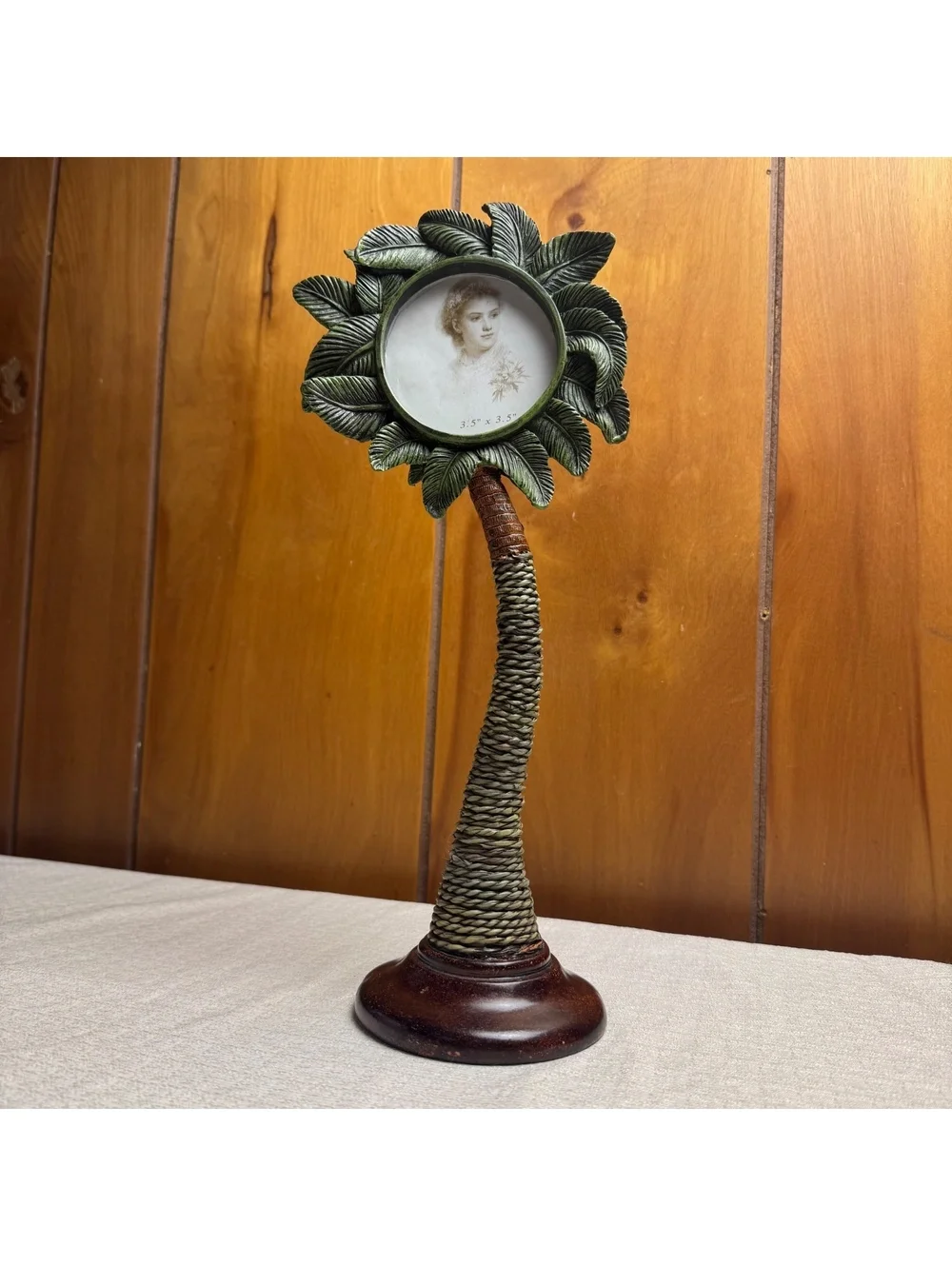 Vintage Palm Tree Picture Frame 13” Tall Tropical Coastal 3.5” Round Photo